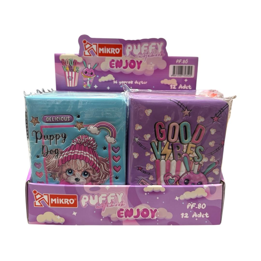 MİKRO PUFFY-80 A-5 3D BASKILI 96 YAPRAK GÜNLÜK HATIRA DEFTERİ 12'Lİ PAKET
